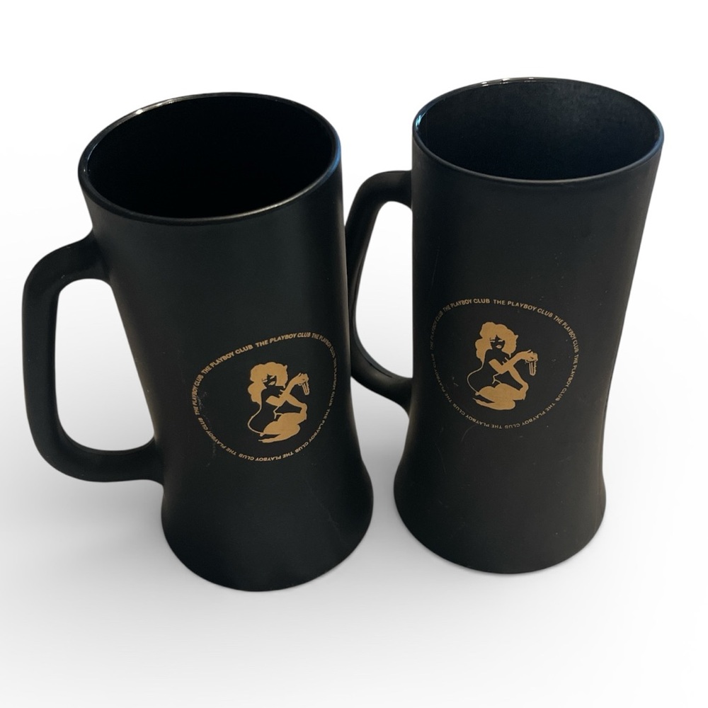 VINTAGE PLAYBOY CLUB black matte mugs 60’s 70’s set of 2 The Playboy Club